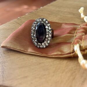 Black Crystal Oval Statement Ring - Women Jewelry